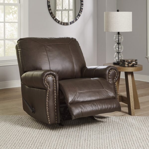 Pruun nahast recliner tugitool Ashley Colleton eestvaates