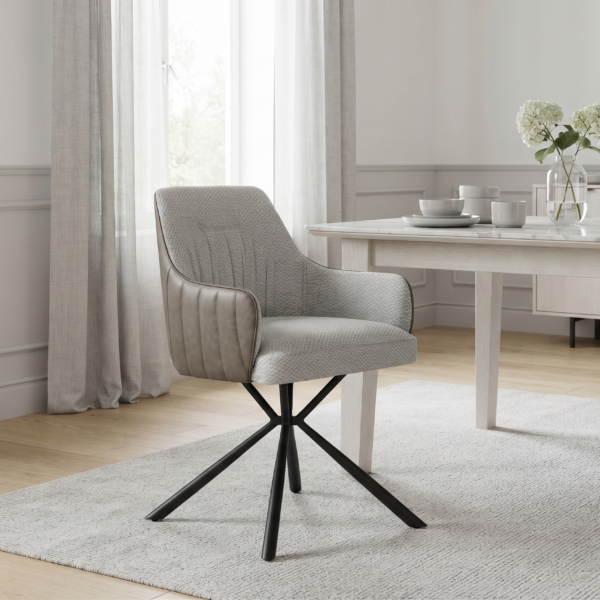 Beež nostalgilise disainiga söögitool Sillon musta metallraamiga