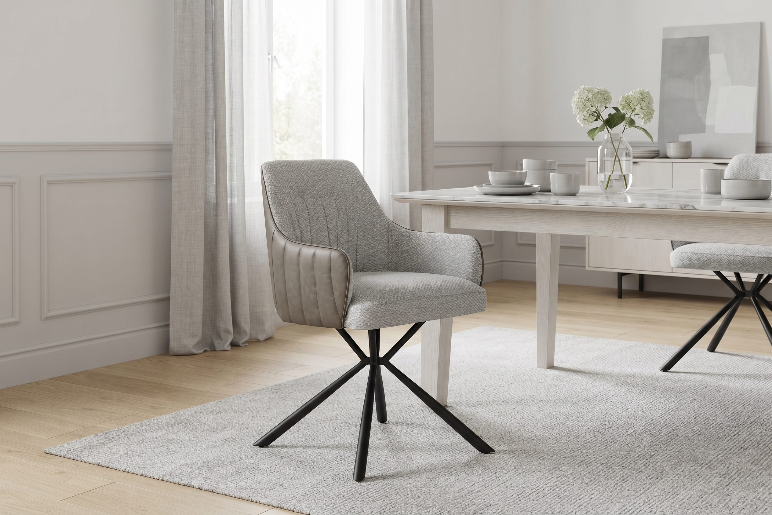 Beež nostalgilise disainiga söögitool Sillon musta metallraamiga