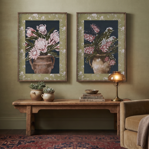 Kaheosaline seinapiltide komplekt Floral seinal