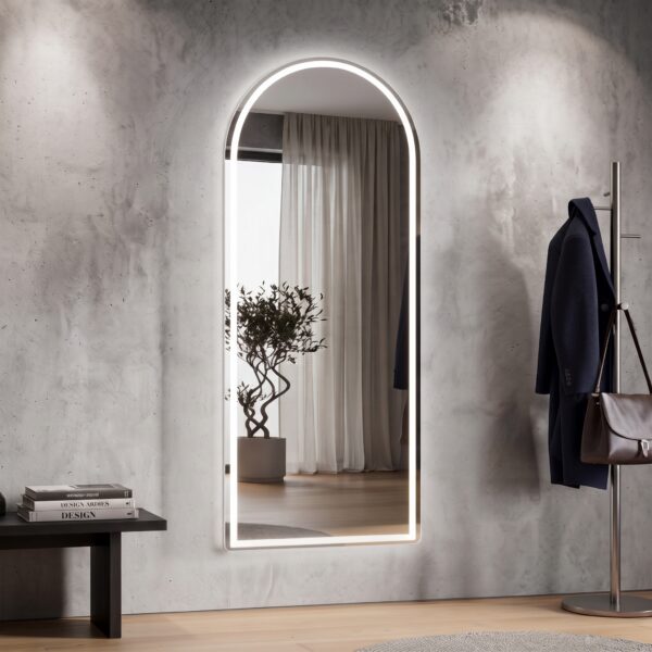 LED-valgusega põrandapeegel Led Arched seinal