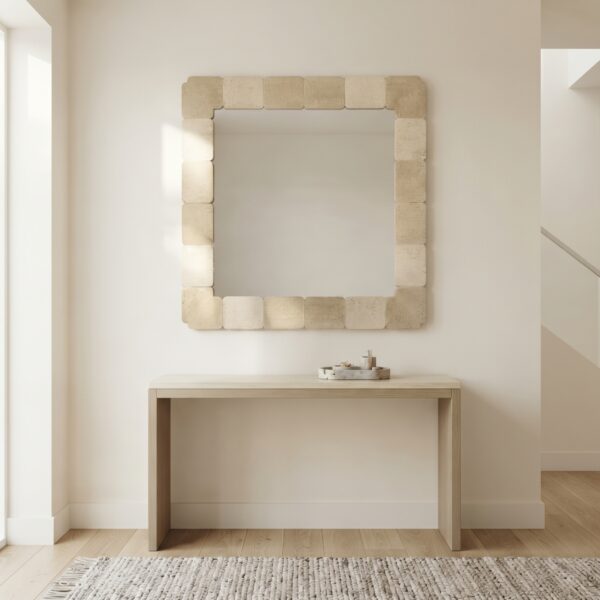 Ruudukujuline dekoratiivse beeži raamiga peegel Mosaic elutoas
